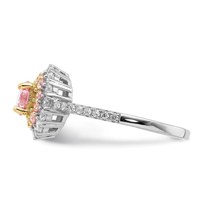 Sterling Silver Rhodium Plated/Gold Tone Pink & White Cz R/C Ring