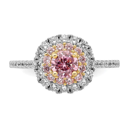 Sterling Silver Rhodium Plated/Gold Tone Pink & White Cz R/C Ring
