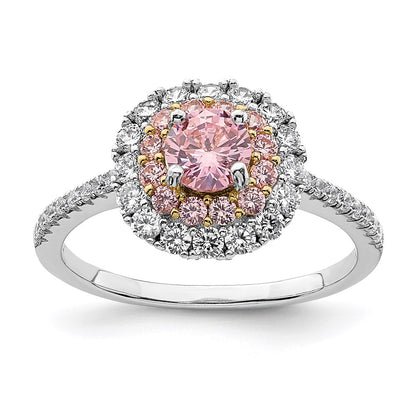 Sterling Silver Rhodium Plated/Gold Tone Pink & White Cz R/C Ring