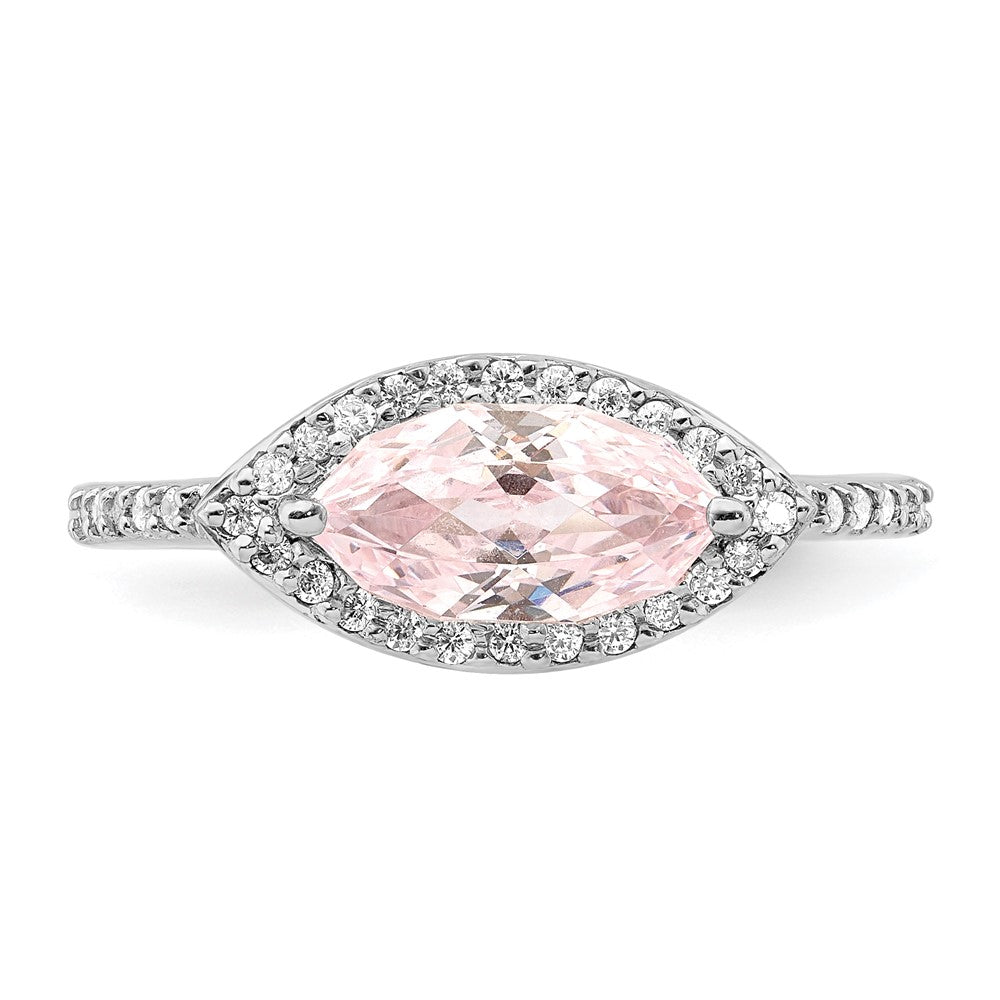 Sterling Silver Rhodium Plated 10X5 Pink Marquise Cz Ring