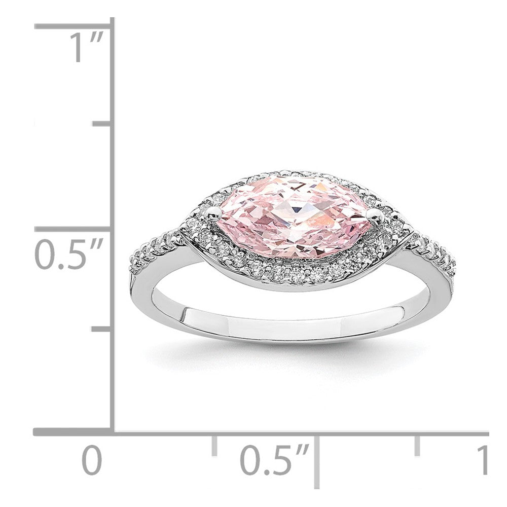 Sterling Silver Rhodium Plated 10X5 Pink Marquise Cz Ring