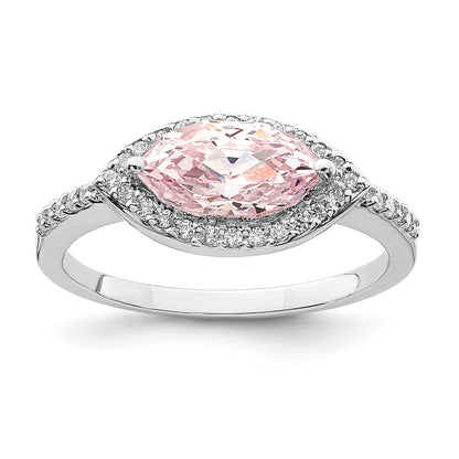 Sterling Silver Rhodium Plated 10X5 Pink Marquise Cz Ring
