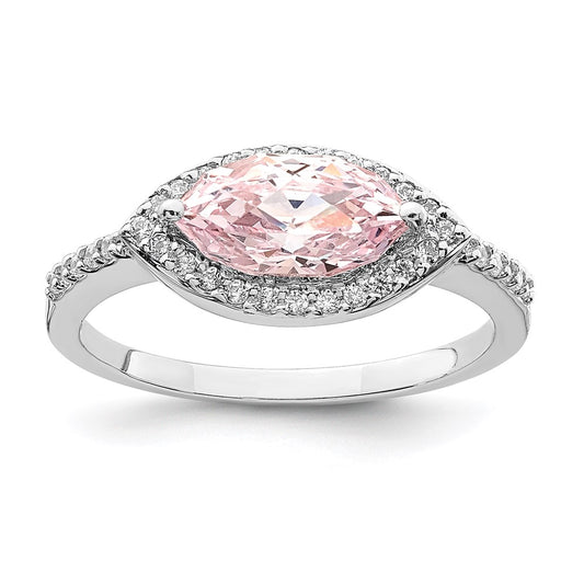 Sterling Silver Rhodium Plated 10X5 Pink Marquise Cz Ring