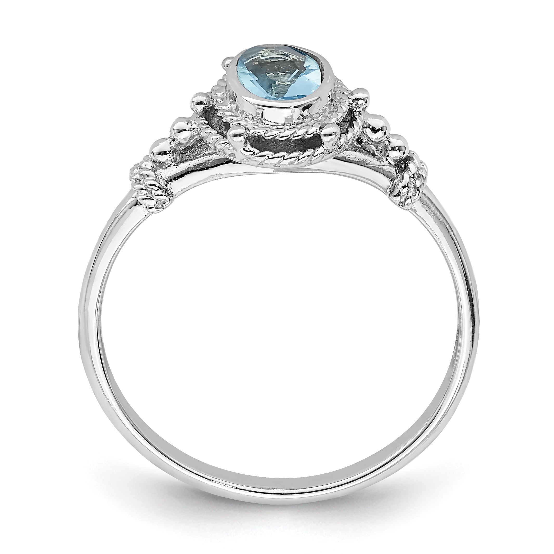Sterling Silver Rhodium Plated With Blue Oval Cz Stone Ring (Size 6 Only)