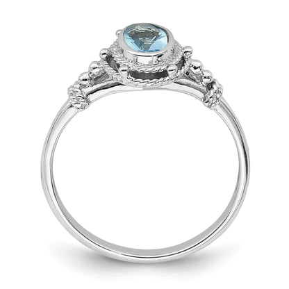 Sterling Silver Rhodium Plated With Blue Oval Cz Stone Ring (Size 6 Only)