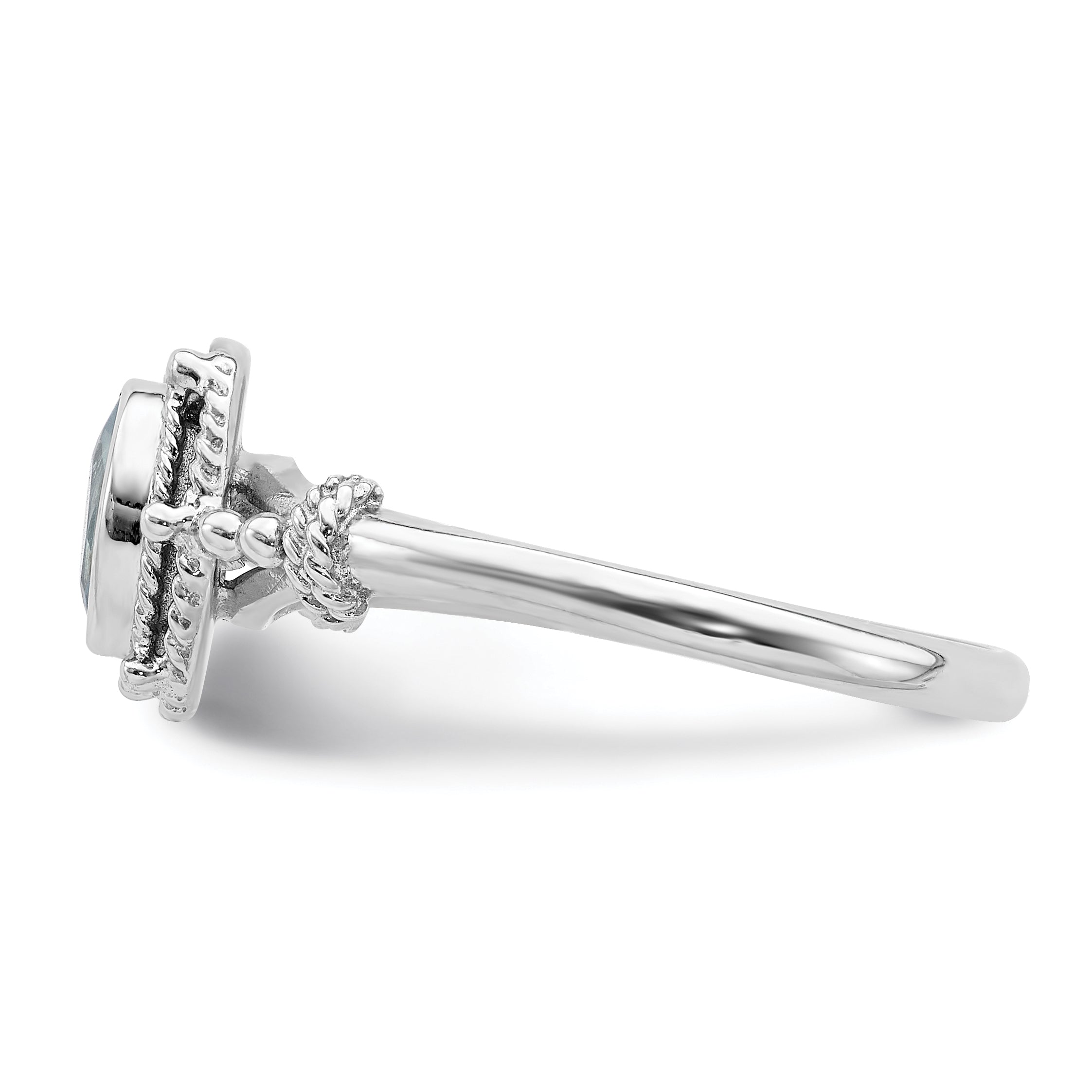 Sterling Silver Rhodium Plated With Blue Oval Cz Stone Ring (Size 6 Only)