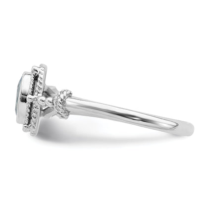 Sterling Silver Rhodium Plated With Blue Oval Cz Stone Ring (Size 6 Only)