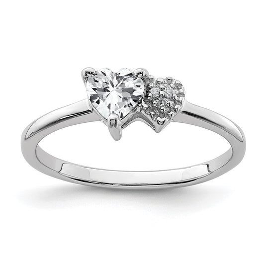 Sterling Silver Rhodium Plated Polished White Topaz And Diamond Ring