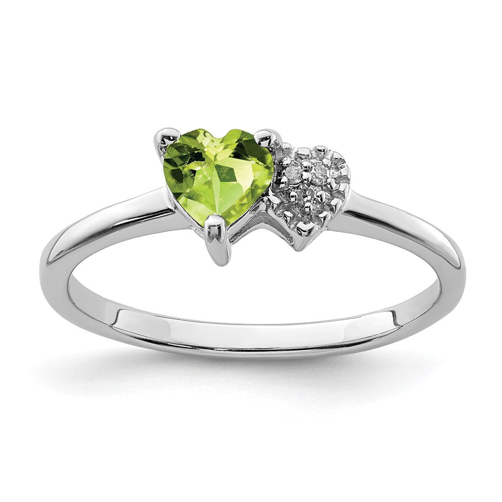 Sterling Silver Rhodium Plated Polished Peridot And Diamond Ring