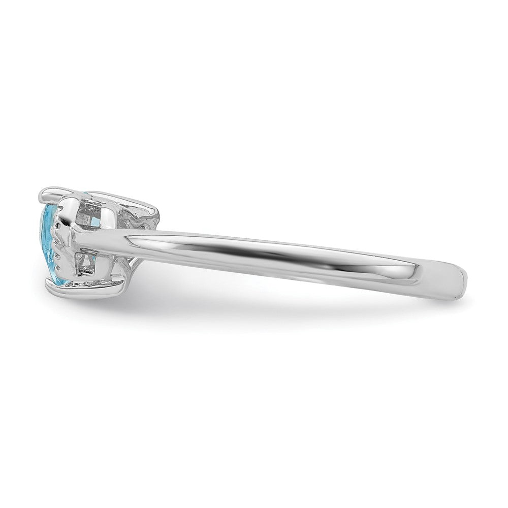 Sterling Silver Rhodium Plated Polished Blue Topaz And Diamond Ring