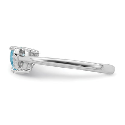 Sterling Silver Rhodium Plated Polished Blue Topaz And Diamond Ring