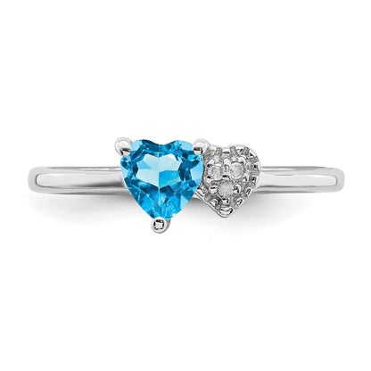 Sterling Silver Rhodium Plated Polished Blue Topaz And Diamond Ring