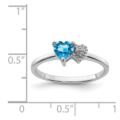 Sterling Silver Rhodium Plated Polished Blue Topaz And Diamond Ring