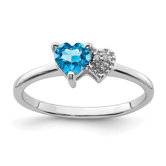 Sterling Silver Rhodium Plated Polished Blue Topaz And Diamond Ring