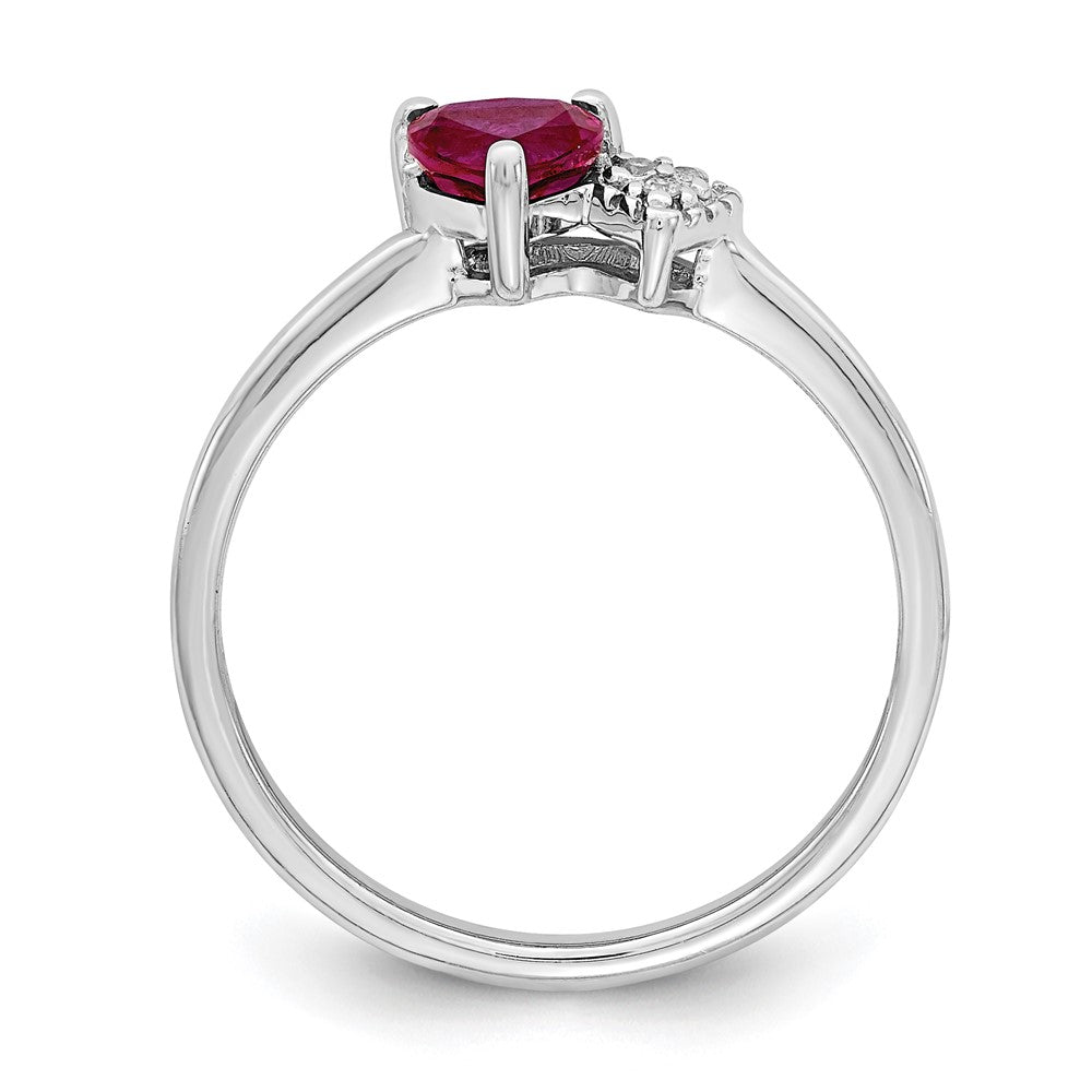 Sterling Silver Rhodium Plated Created Ruby And Diamond Ring