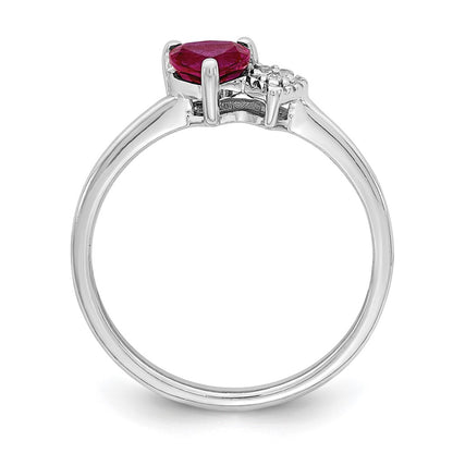 Sterling Silver Rhodium Plated Created Ruby And Diamond Ring