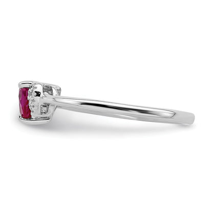 Sterling Silver Rhodium Plated Created Ruby And Diamond Ring