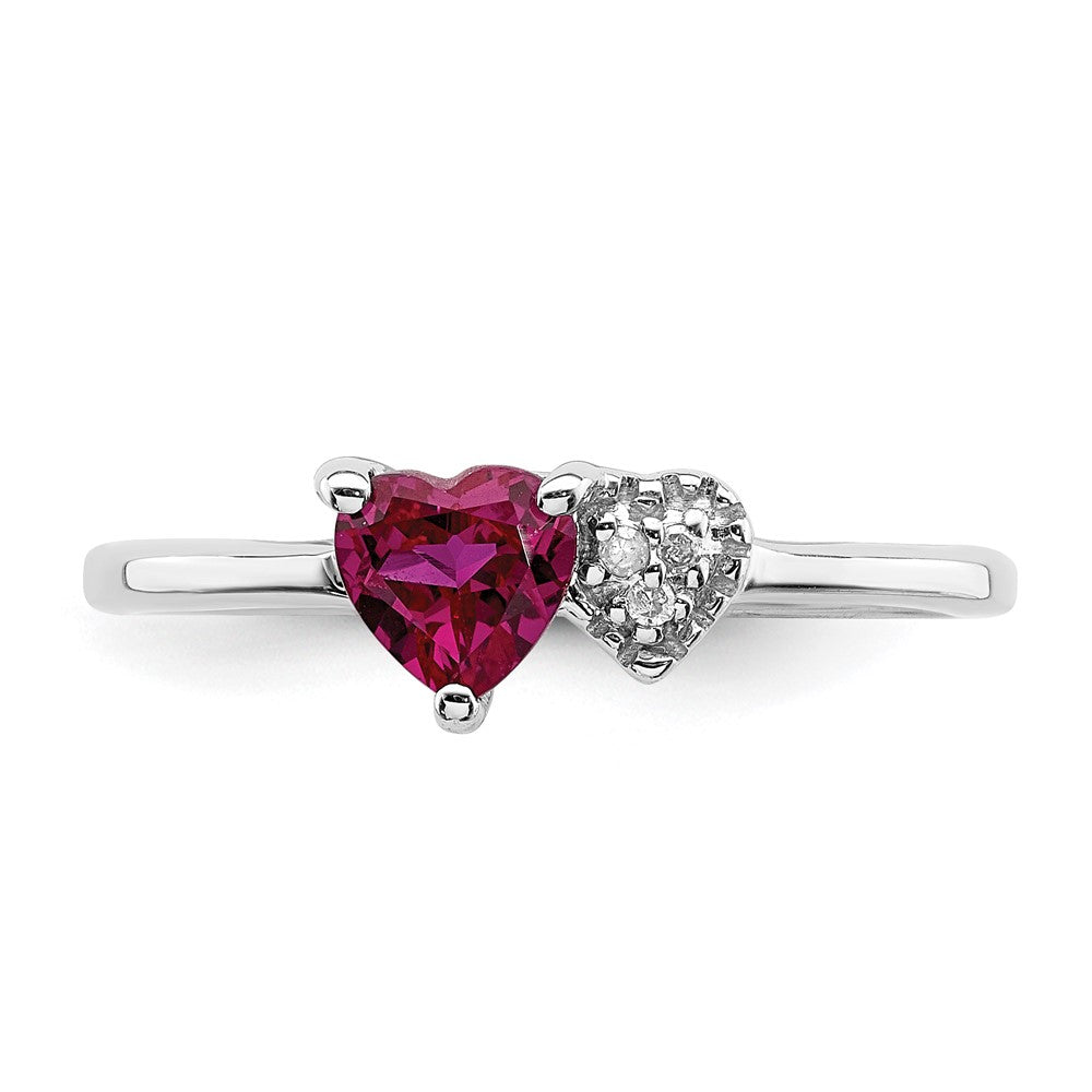 Sterling Silver Rhodium Plated Created Ruby And Diamond Ring