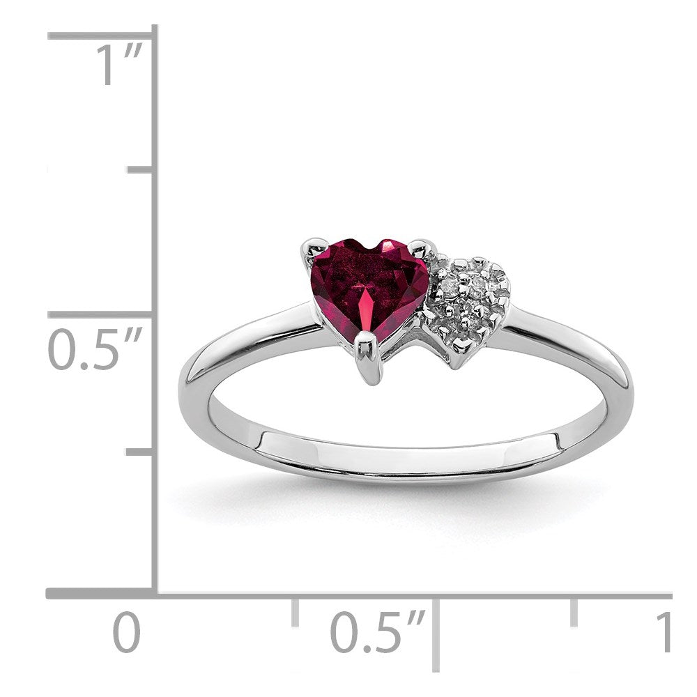 Sterling Silver Rhodium Plated Created Ruby And Diamond Ring