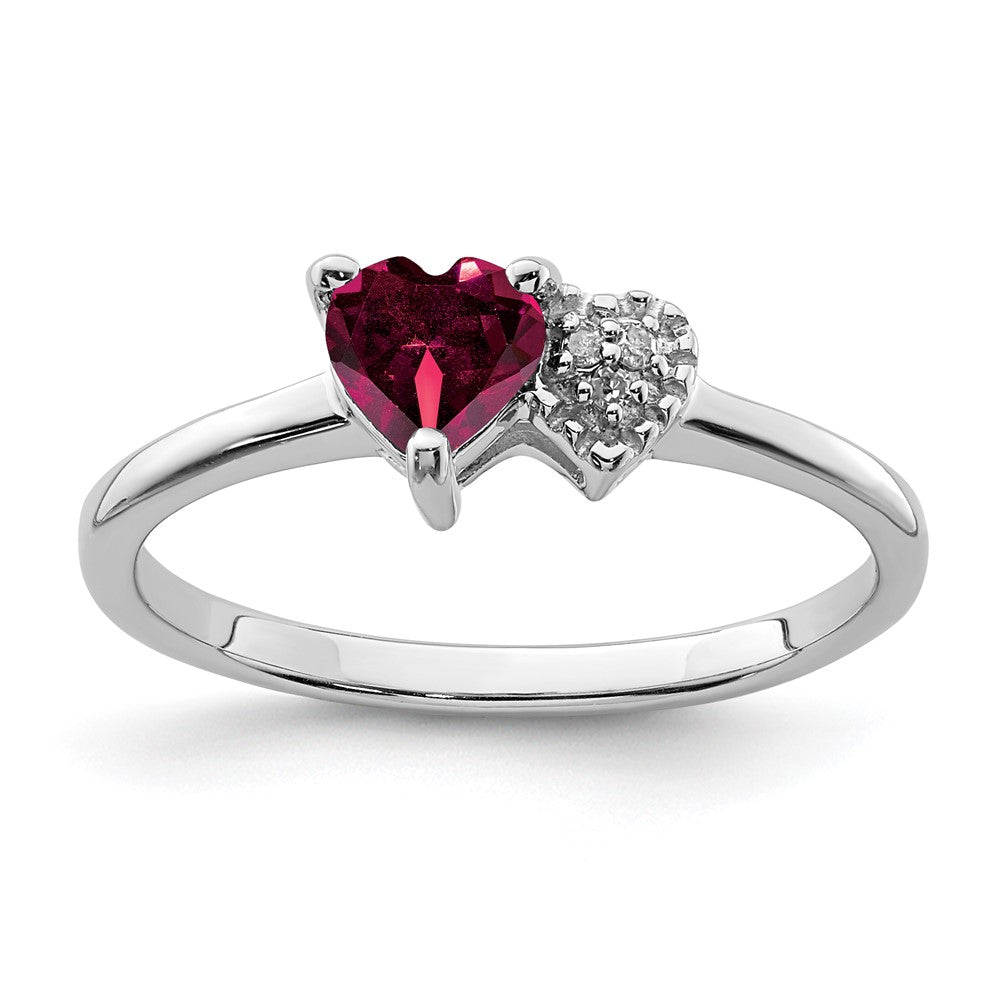 Sterling Silver Rhodium Plated Created Ruby And Diamond Ring