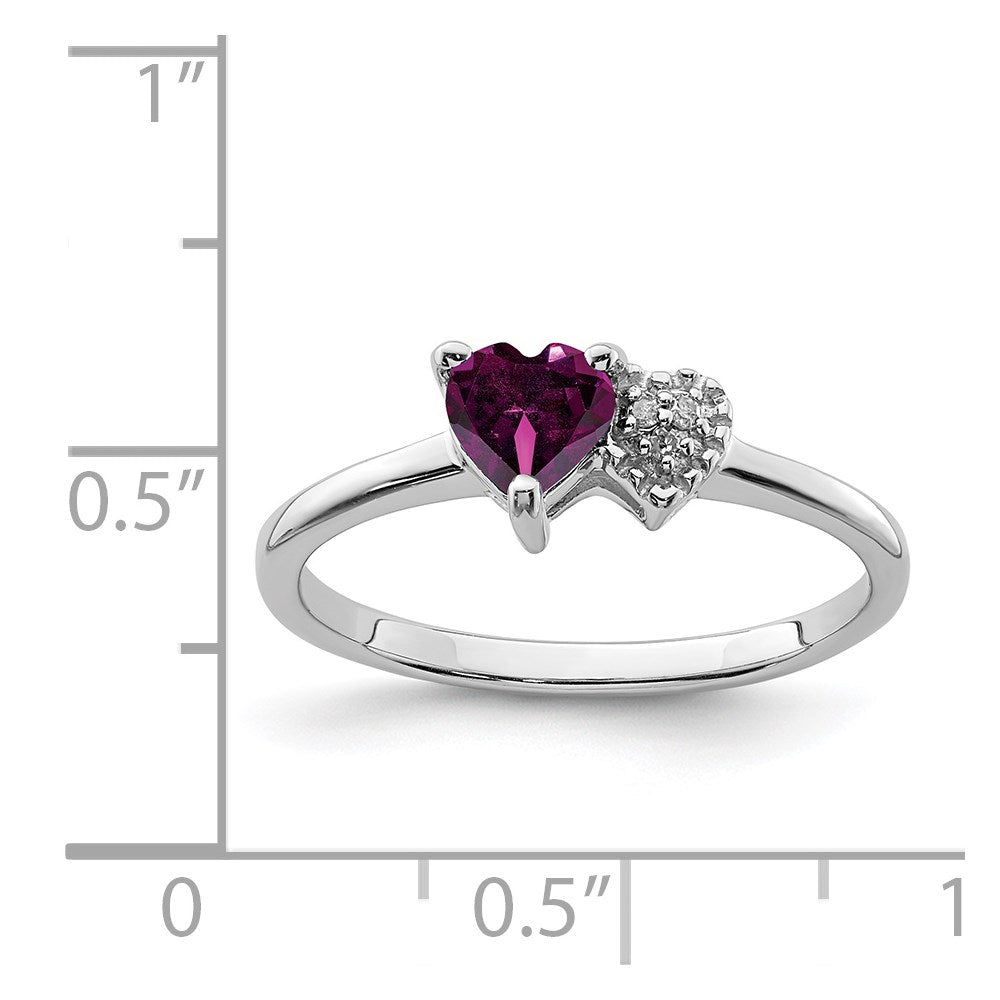 Sterling Silver Rhodium Plated Rhodolite Garnet And Diamond Ring
