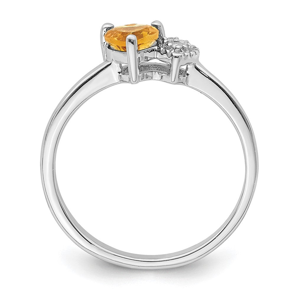 Sterling Silver Rhodium Plated Polished Citrine And Diamond Ring