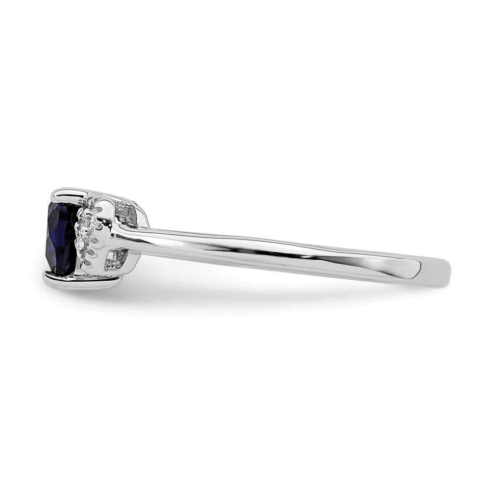 Sterling Silver Rhodium Plated Created Sapphire And Diamond Ring