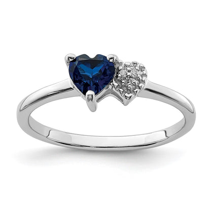 Sterling Silver Rhodium Plated Created Sapphire And Diamond Ring