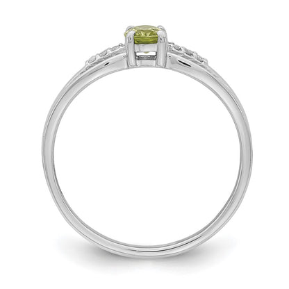 Sterling Silver Rhod Plated Diamond Peridot Ring