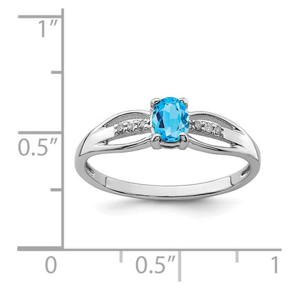 Sterling Silver Rhod Plated Diamond Light Swiss Blue Topaz Ring