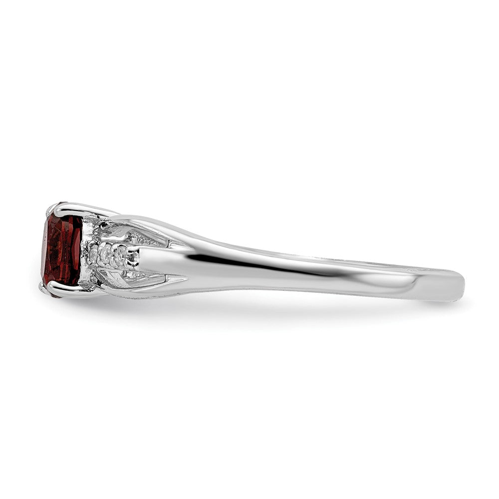 Sterling Silver Rhod Plated Diamond Garnet Ring
