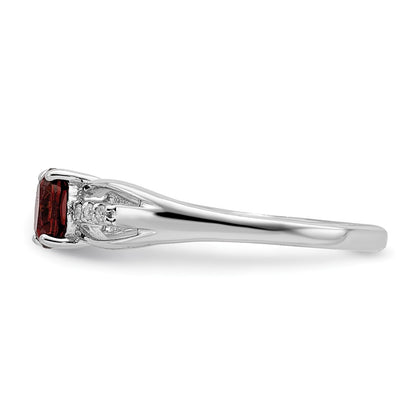 Sterling Silver Rhod Plated Diamond Garnet Ring