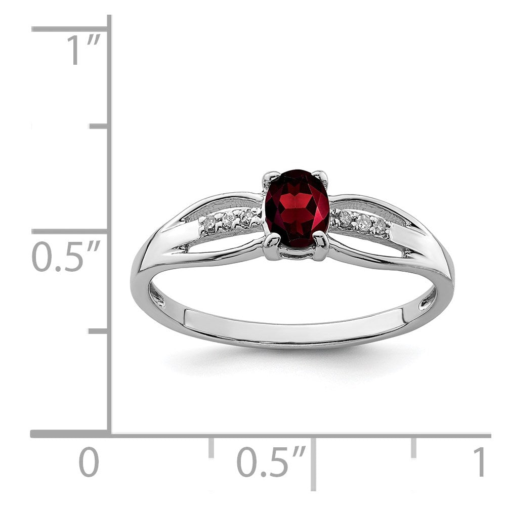 Sterling Silver Rhod Plated Diamond Garnet Ring