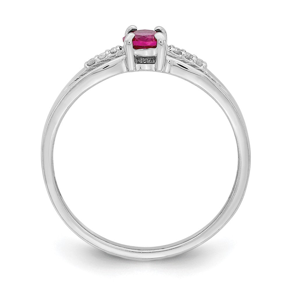 Sterling Silver Rhod Plated Diamond Created Ruby Ring