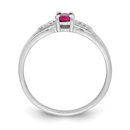 Sterling Silver Rhod Plated Diamond Created Ruby Ring