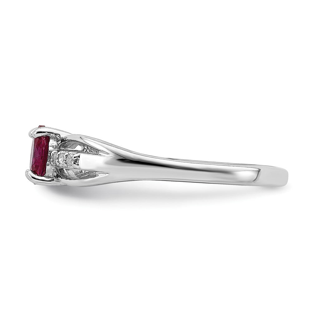 Sterling Silver Rhod Plated Diamond Created Ruby Ring