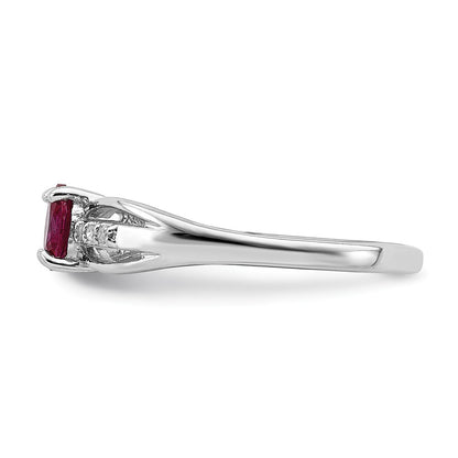 Sterling Silver Rhod Plated Diamond Created Ruby Ring