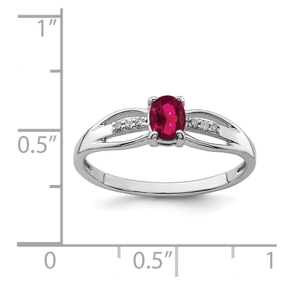 Sterling Silver Rhod Plated Diamond Created Ruby Ring