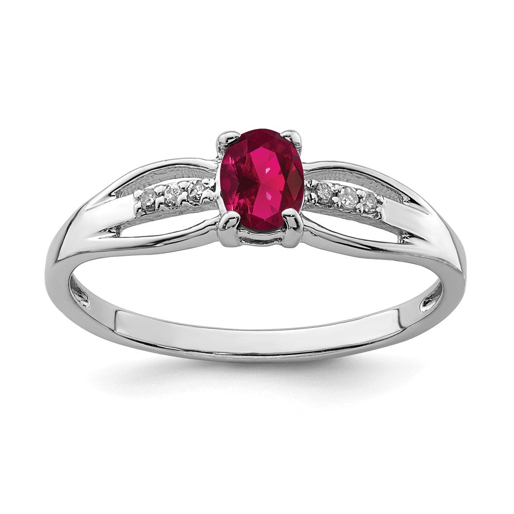 Sterling Silver Rhod Plated Diamond Created Ruby Ring