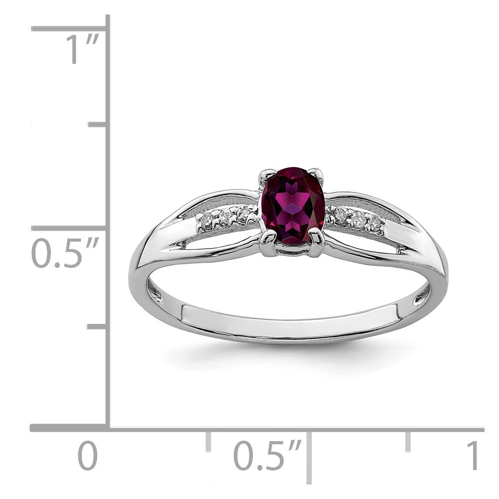 Sterling Silver Rhod Plated Diamond Rhodolite Garnet Ring