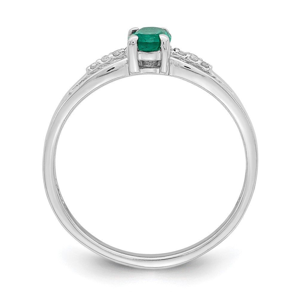 Sterling Silver Rhod Plated Diamond Created Emerald Ring