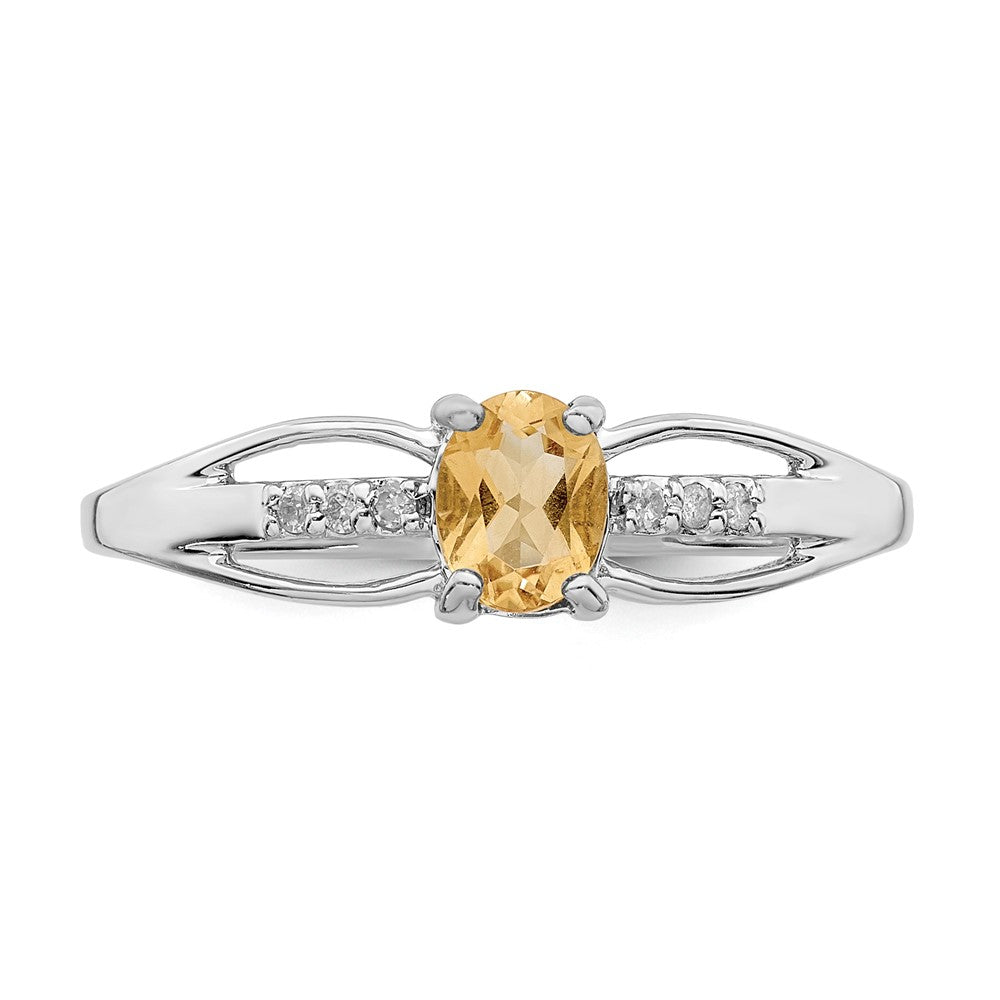 Sterling Silver Rhod Plated Diamond Citrine Ring