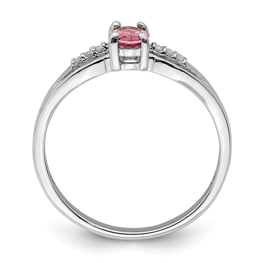 Sterling Silver Rhod Plated Diamond Pink Tourmaline Ring
