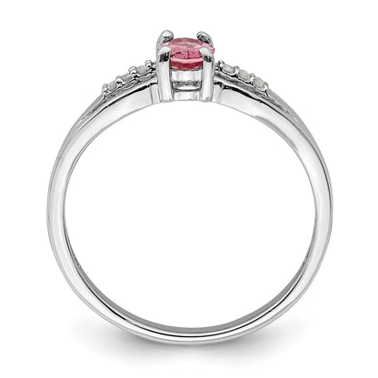 Sterling Silver Rhod Plated Diamond Pink Tourmaline Ring