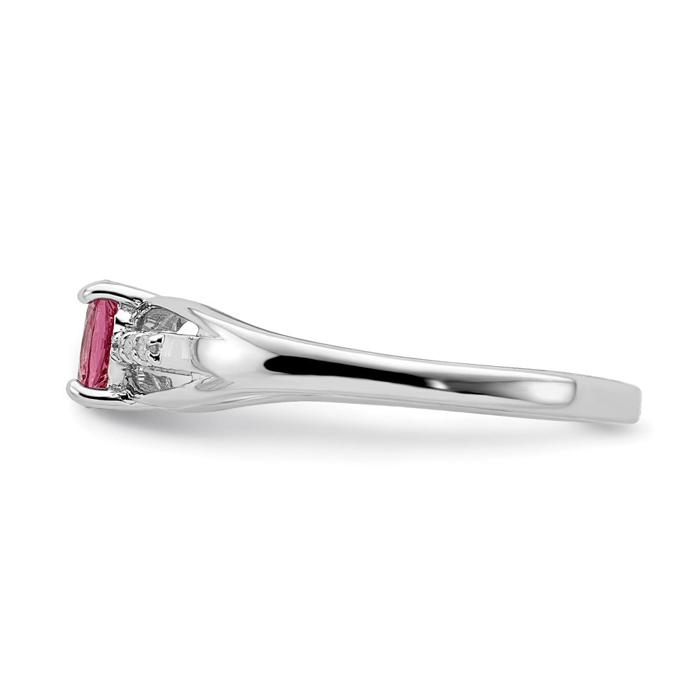 Sterling Silver Rhod Plated Diamond Pink Tourmaline Ring