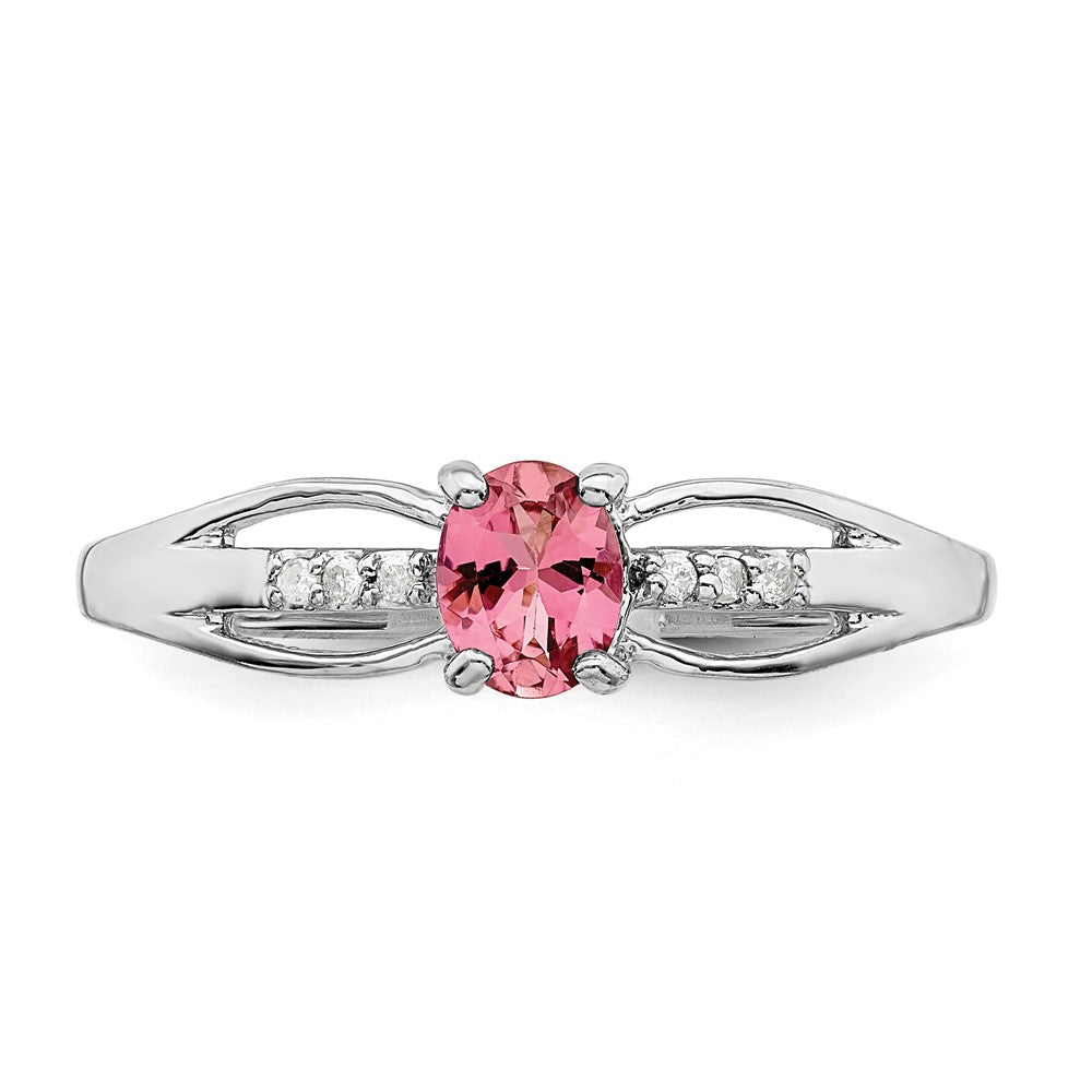 Sterling Silver Rhod Plated Diamond Pink Tourmaline Ring