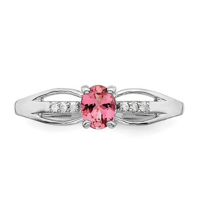 Sterling Silver Rhod Plated Diamond Pink Tourmaline Ring