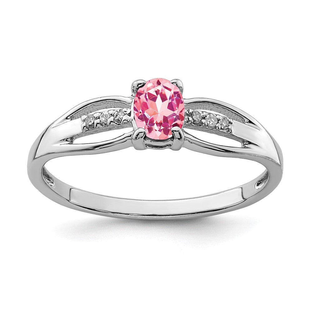 Sterling Silver Rhod Plated Diamond Pink Tourmaline Ring
