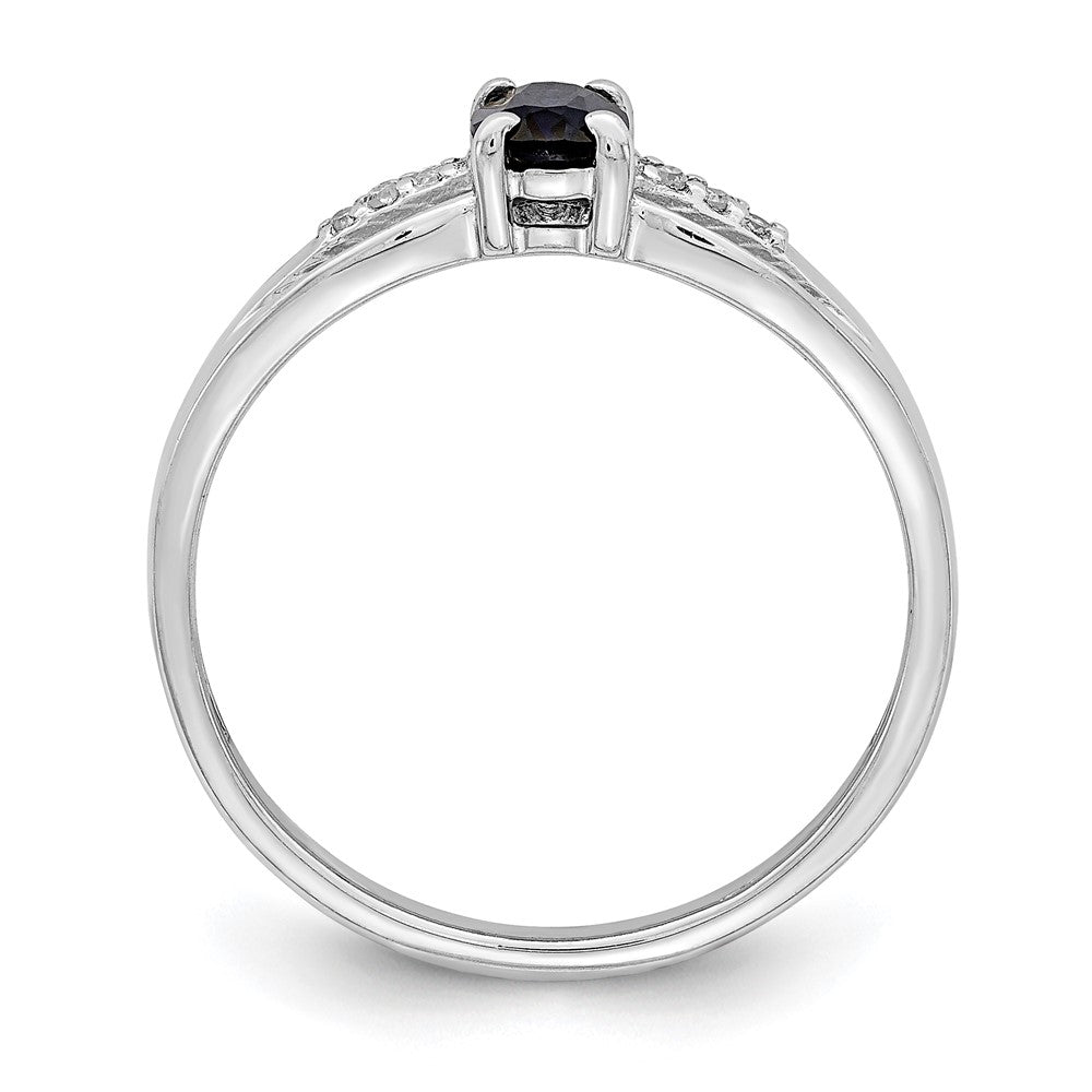 Sterling Silver Rhod Plated Diamond Created Sapphire Ring