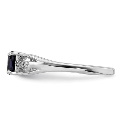 Sterling Silver Rhod Plated Diamond Created Sapphire Ring